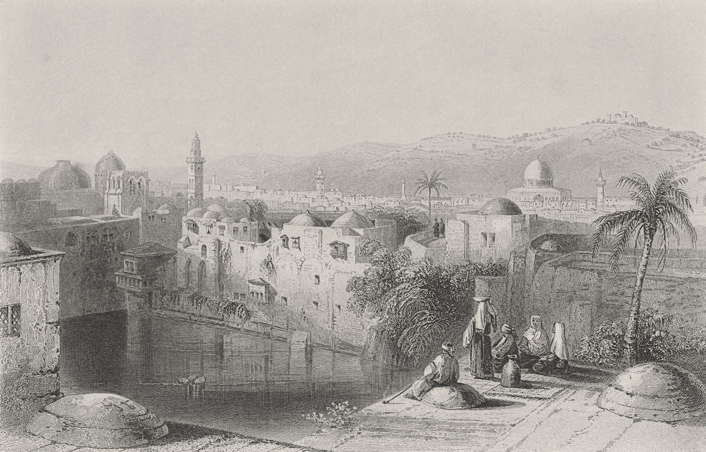 ISRAEL. Pool of Hezekiah, Jerusalem-Bartlett 1847 old antique print picture